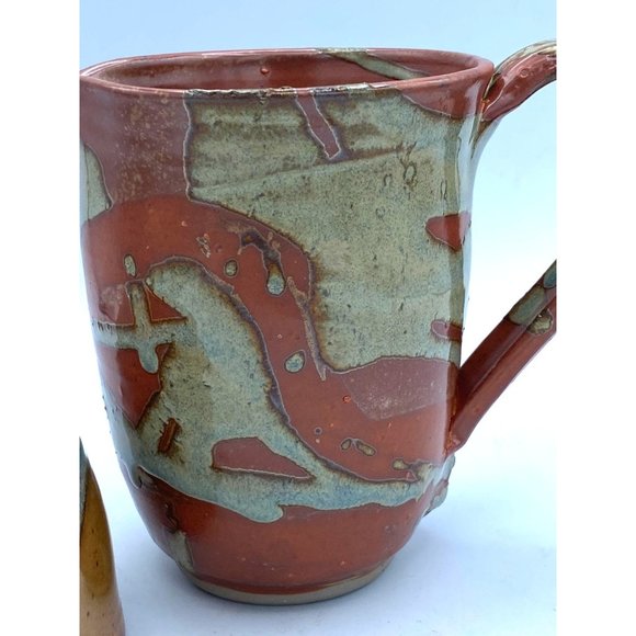 Hand Made Pottery Art Large Mug Pitcher With Small Matching Bowl /Cup - Picture 8 of 10